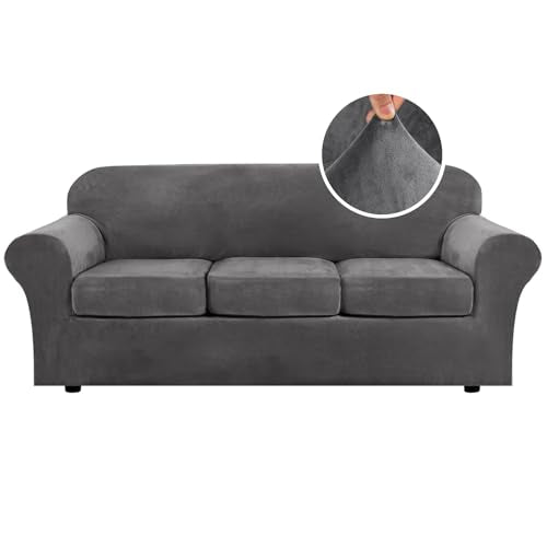 4-Piece Stretch Velvet Sofa Slipcover for 3-Cushion Couch (72-90 In)