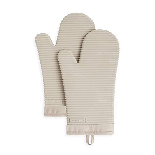KitchenAid Ribbed Soft Silicone Oven Mitts 2-Pack Set, Milkshake Tan, 7.5x13"