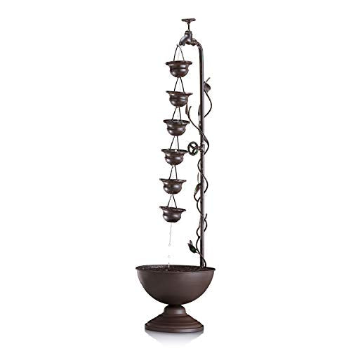 38-Inch Tiered Outdoor Floor Water Fountain - Vintage Bronze 6-Cup Waterfall
