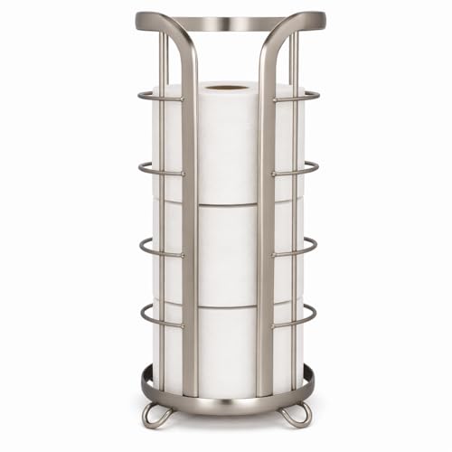 Freestanding Toilet Paper Holder Stand - Metal Bathroom Tissue Organizer