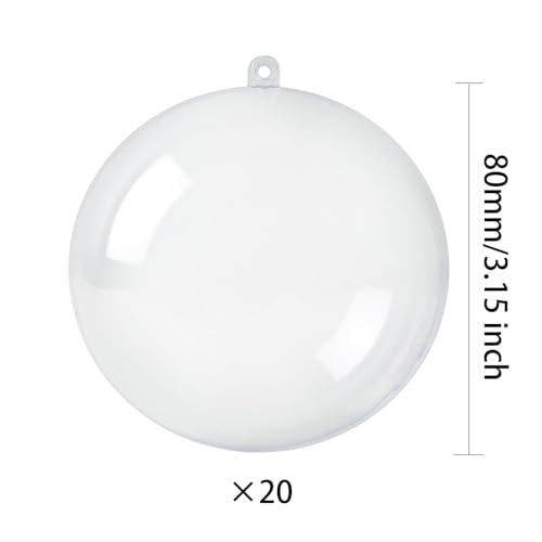 PROFIKLA 8cm Clear Fillable Christmas Ornament Balls 20 Pack DIY Holiday Decorations