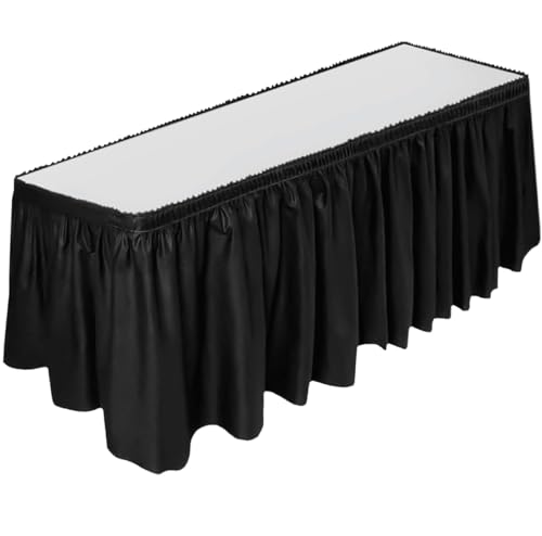 Black Disposable Plastic Table Skirt 29 in x 14 ft with Adhesive Strip