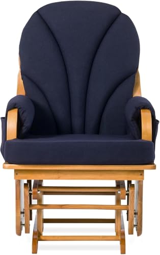 Nursery Glider Rocker Chair with Wood Base and Padded Armrests, Navy