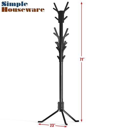 Standing Coat and Hat Rack, 18-Hook Metal Tree Hanger, Black
