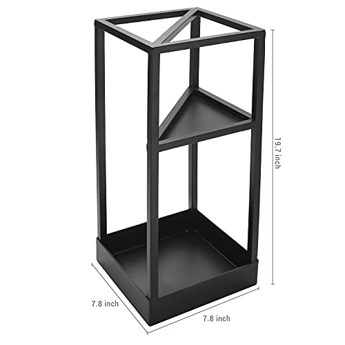 20-Inch Geometric Metal Umbrella Stand with Drip Tray and Folding Shelf