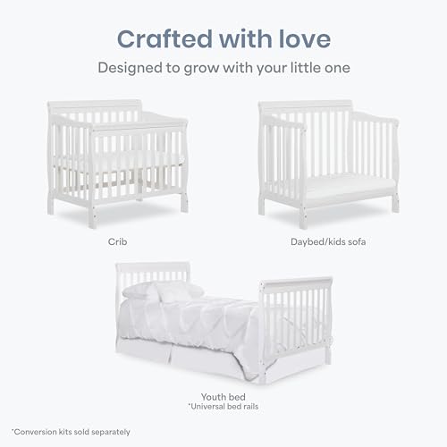 4-in-1 Convertible Mini Baby Crib for Small Spaces - White Solid Wood