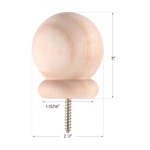 2.5-Inch Round Wooden Ball Finials with Pre-Installed Screws, 2 Pack