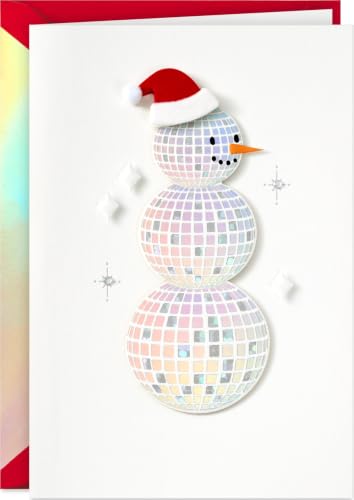 Hallmark Signature Holiday Card with Envelope - Snowman Disco Ball Design