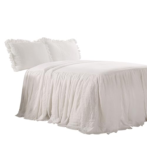 Lush Decor Queen Ruffle Skirt Bedspread Set - 3-Piece Farmhouse Bedding, White