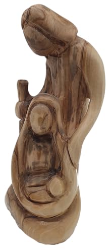 6.8" Hand-Carved Olive Wood Holy Family Nativity Figurine