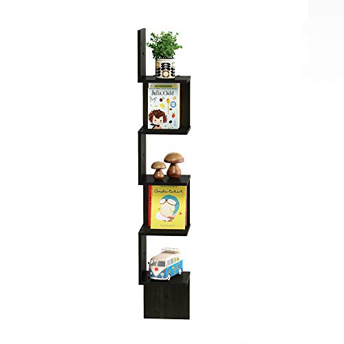 5-Tier Corner Floating Wall Shelf, Espresso Zigzag Storage Display