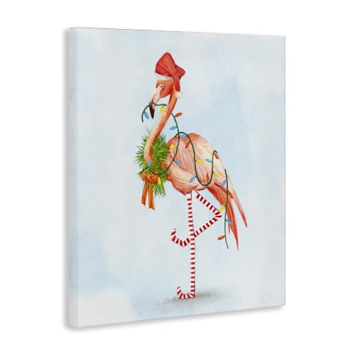 Unframed 16x20 Inch Canvas Wall Art - Festive Flamingo Holiday Coastal Decor