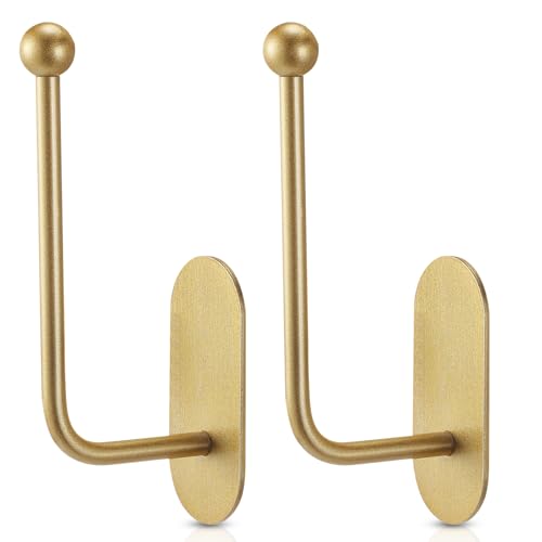 Adhesive Curtain Holdbacks, No-Drill U-Shaped Drapes Hooks (Gold, 2 Pack)