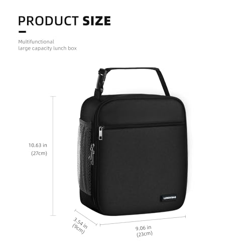 Insulated Lunch Bag for Men and Women, Large Thermal Lunchbox, Black