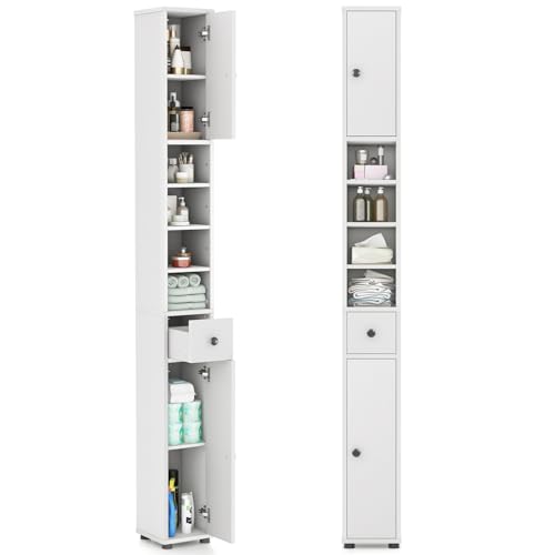 Tall Slim Bathroom Storage Cabinet, 71-Inch Freestanding Tower with Drawer