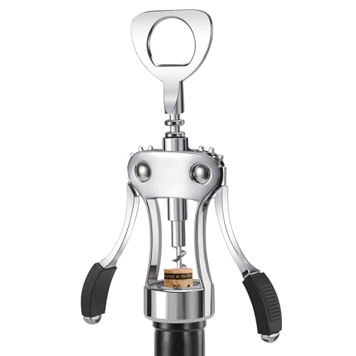KORCCI Silver Heavy-Duty Zinc Alloy Wing Corkscrew & Bottle Opener - Multifunctional Wine Accessory