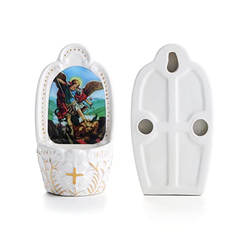 Porcelain Saint Michael Holy Water Font for Wall Hanging or Desk Decor