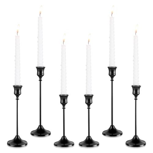 Metal Taper Candle Holder Set - 6PCS Elegant Black Holders