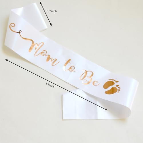 Mom To Be Sash - White Satin with Gold Print for Baby Shower