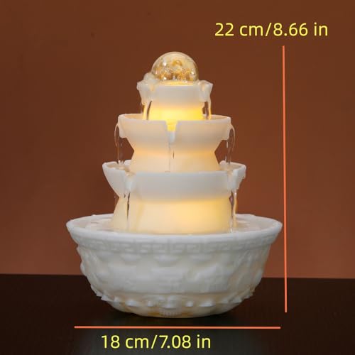 3-Tier Tabletop Water Fountain with LED Light & Quiet Pump for Relaxing Decor