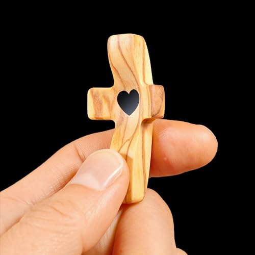 Natural Olive Wood Pocket Cross, Comfort Clinging Cross for Prayer