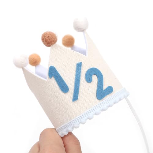 Blue and Cream 1/2 Birthday Crown for Baby Boy - Halfway to One Photo Prop