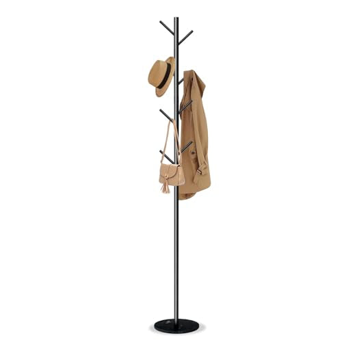 Freestanding Metal Coat Rack with Natural Marble Base, 8-Hook Coat Stand