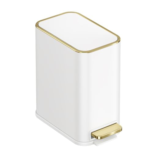 Small Bathroom Trash Can with Lid, 1.3 Gallon Slim Stainless Steel Waste Bin