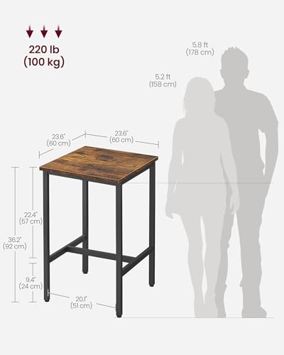 Square Bar Table, Rustic Brown High Top Dining Table for Small Spaces