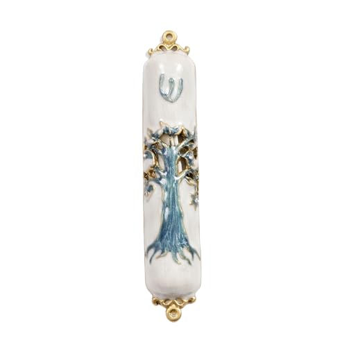 Decorative Metal Mezuzah Case with Scroll for Doorway - Hand-Painted