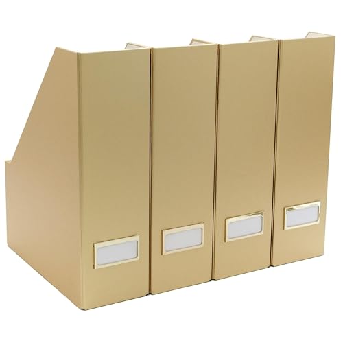 Gold Cardboard Magazine File Holder Set of 4 - Vertical Desk Organizer