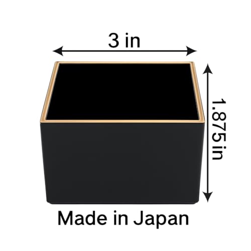 10 Pack Japanese Masu Sake Cups 3x1.875in Black Plastic with Gold Rim