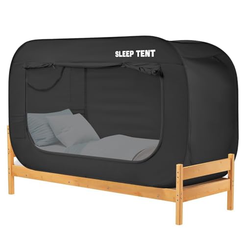 Pop-Up Twin Bed Tent - Blackout Privacy Canopy with Breathable Mesh Window