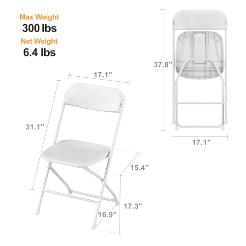 10-Pack Folding Chairs, 300lb Capacity Portable Plastic Chair with Steel Frame