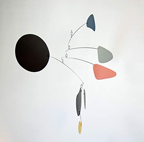 Blue Moon Hanging Art Mobile, Modern Metal Kinetic Sculpture for Indoor Outdoor
