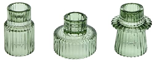 Tapered Glass Candlestick Holders Set - 3 Pcs Tealight Holders for Home Decor, Weddings & Parties (Green)