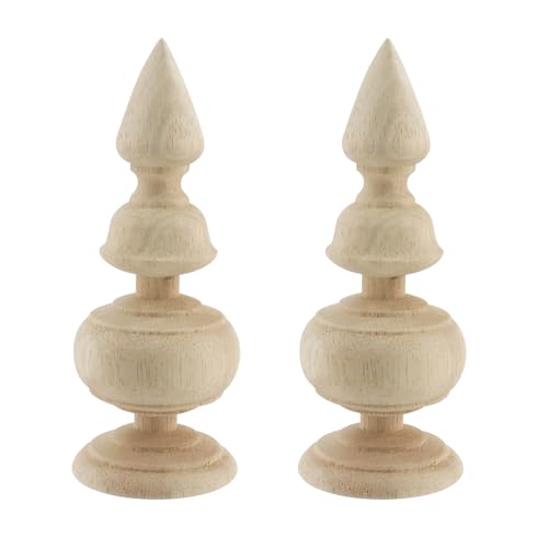 2Pcs Unfinished Solid Wood Decorative Finials 6.3-inch for DIY Home Decor
