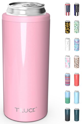 Insulated Stainless Steel Slim Can Cooler - 12 oz Double-Walled (Glitter Blush)