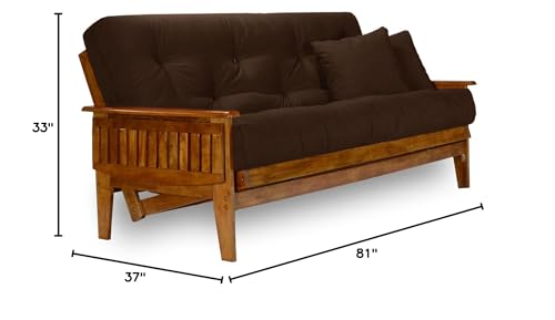 Solid Hardwood Full Size Futon Set with 8-Inch Mattress and Tray Arms