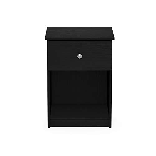 Furinno TIDUR Set of 2 Modern Night Stands with Drawer and Open Shelf, Americano