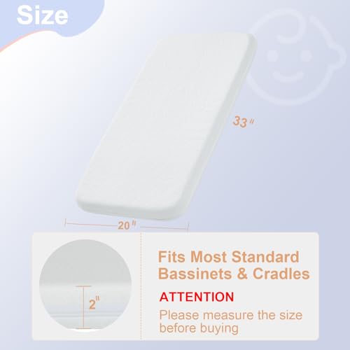 Dual Sided Baby Bassinet Mattress Pad 33" x 20" Gel Foam with Waterproof Cover