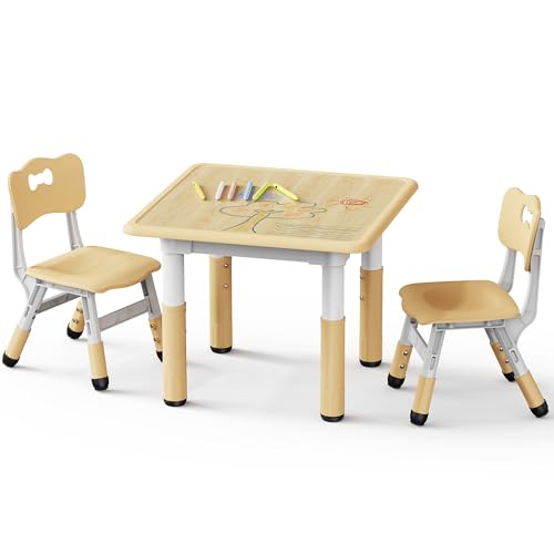 Height Adjustable Kids Table and 2 Chairs Set - Beige Toddler Desk