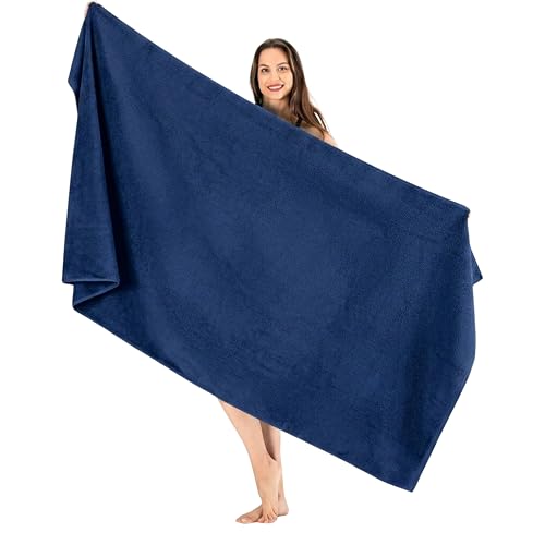 SALBAKOS 100% Turkish Cotton Bath Sheet - 40x80 Oversized Towel (Navy Blue)