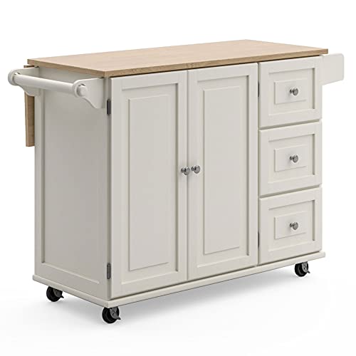 Mobile Kitchen Island Cart with Wood Drop Leaf & Storage Drawers, Off-White