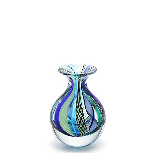 Cá d'Oro Murano Style Blue Hand Blown Glass Vase - Boho Decor Accent