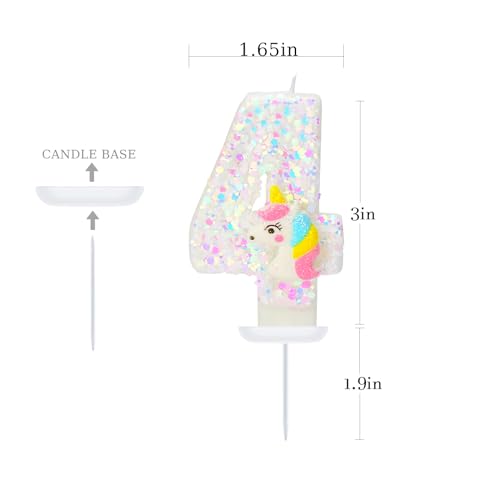 Number 4 Birthday Candle - Unicorn Party Cake Topper