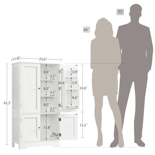 43-Inch Tall Pantry Storage Cabinet with 4 Doors and 6 Door Shelves, White