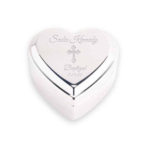 Personalized Silver Heart Jewelry Box - Engraved Baptism Keepsake Gift