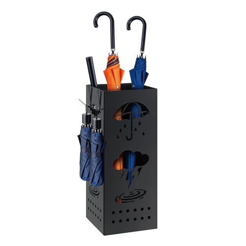 Metal Umbrella Stand with Hooks - Modern Vertical Storage for Entryway
