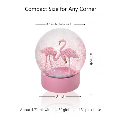 Pink Flamingo Snow Globe 100mm Decorative Glitter Water Globe for Home Decor